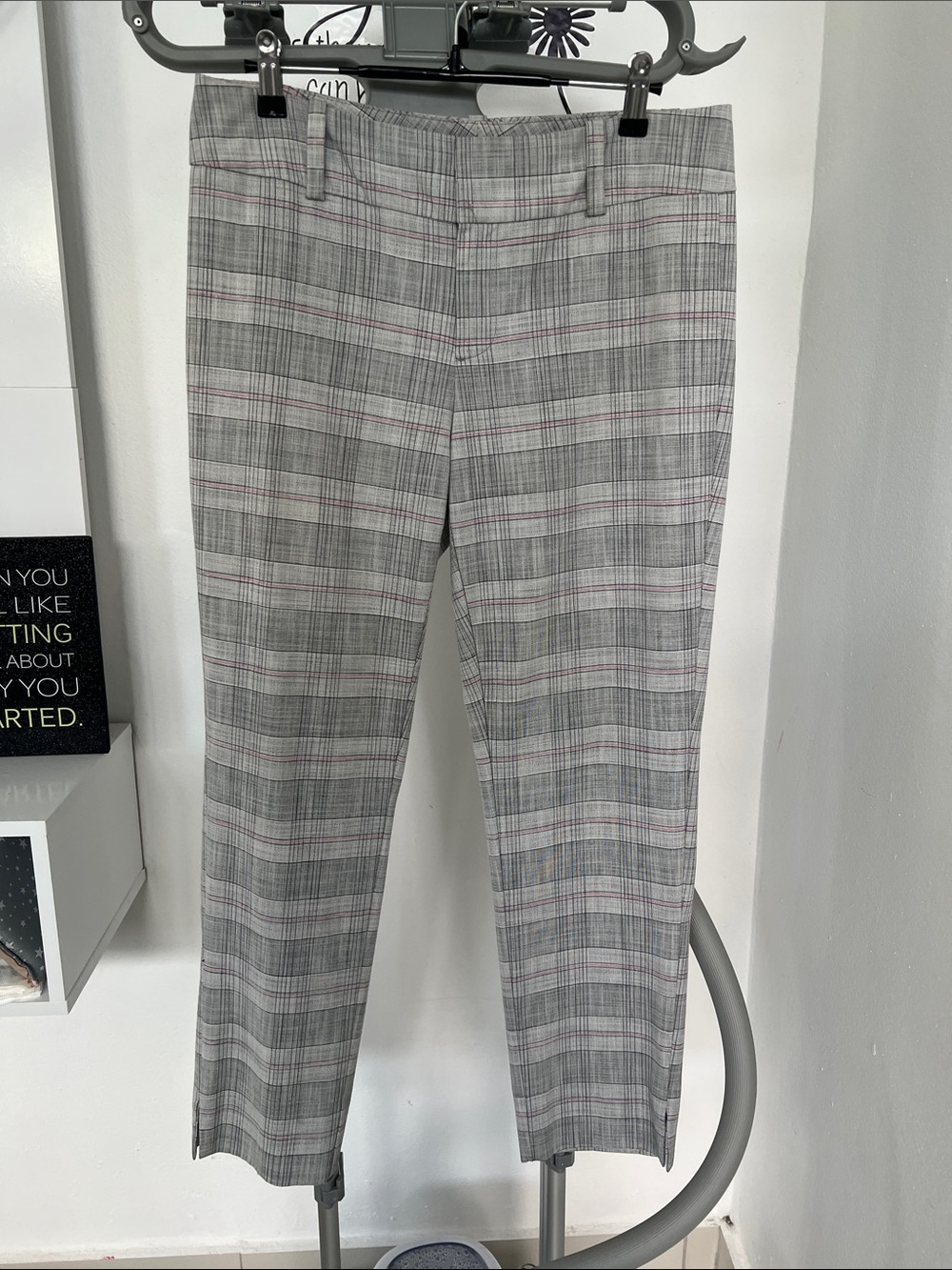 Calvin Klein Gray Plaid Dress Pants with Pink Accent